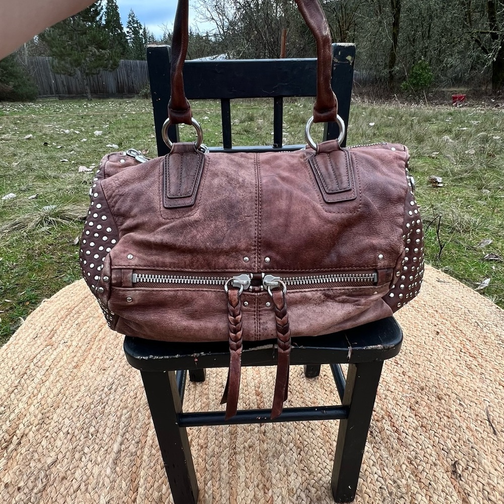 Brown Studded Oryany Leather Handbag